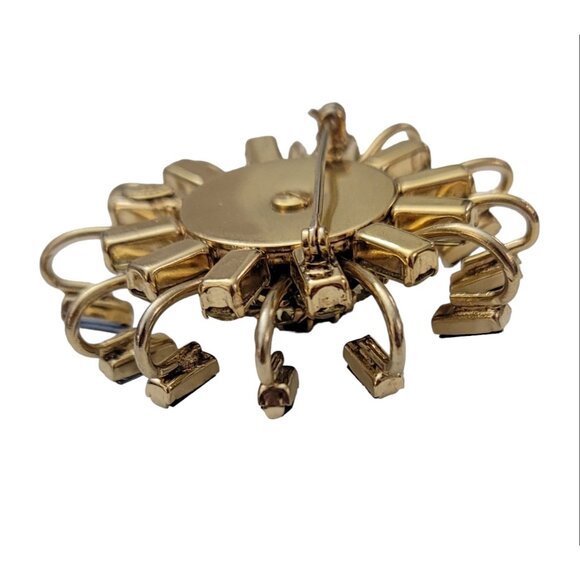 Kramer NY Gold Tone Blue Jonquil Prong Rhinestone Dimensional Starburst Pin K307 - Picture 9 of 14